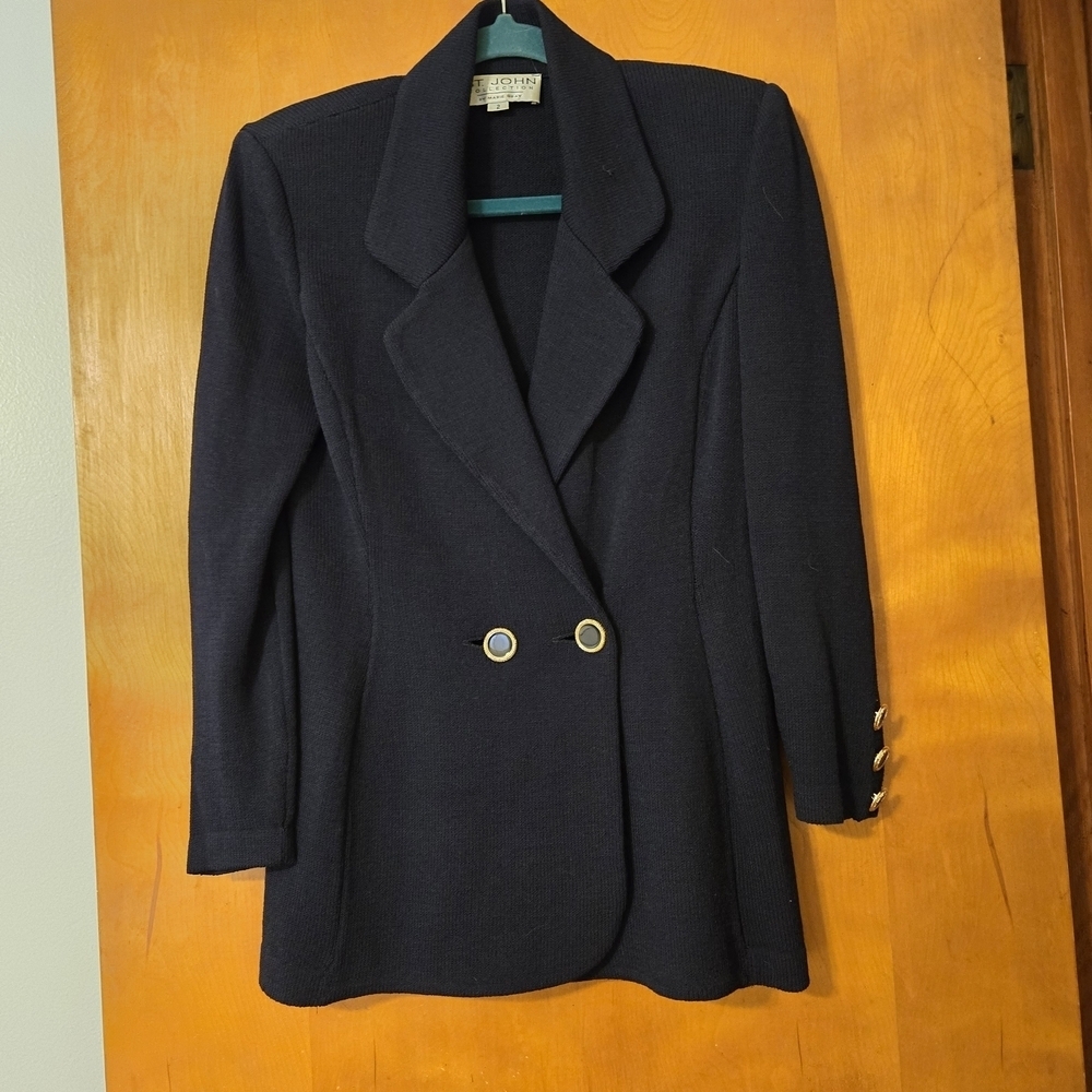 St John Collection Santana Knit Navy Blue Blazer Jacket Size 2